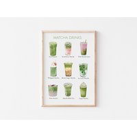 Matcha Drinks Watercoluor Print, Trendy Kitchen Decor, Iced Matha Latte Lover, Cafe Poster, Ceremonial Mornings, Cute Wall Art von StudioArtify