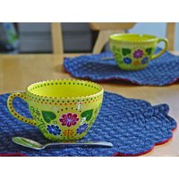 Handbemalte Große Gelbe Keramik Floral Latte Tasse | 14 Oz von StudioChiemiM