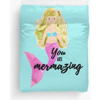 You Are Mermazing Mermaid Bettbezug - Türkiser Hintergrund, Blonde Meerjungfrau Mädchen "Schlafzimmer Dekor Tröster Bezug von StudioEmmaKaufmann
