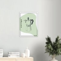 Kaffeekanne Druck - Poster Auf Premium Mattem Papier Moosgrün Pastellfarbe Café Tuschezeichnung Stift Und Tinte Cooles von StudioImmink