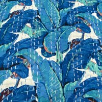 Bananenblatt Blau Block Print Kantha Quilt Twin Reine Baumwolle Überwurf Decke Tagesdecke Bettüberwurf Boho von StudioNakro