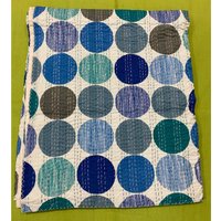 Blaue Polka Dot Kantha Quilt Reine Baumwolle Königin Werfen Decke Bettdecke Coverlet Bettabdeckung Boho Bestickt von StudioNakro