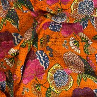 Burnt Orange Lebendige Frucht Blumendruck Kantha Quilt Königin Reine Baumwolle Überwurf Tagesdecke Bettdecke Boho von StudioNakro