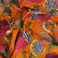 Burnt Orange Tropical Floral Kantha Quilt Queen Reine Baumwolle Decke Tagesdecke Bettdecke Boho Gudari von StudioNakro