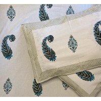 Grau Blau Paisley Weiß Baumwolle Sommer Bettlaken Handblock Motiv Print Queen Pure Cotton Bettbezug Boho Quilt Soft Bedsheet von StudioNakro
