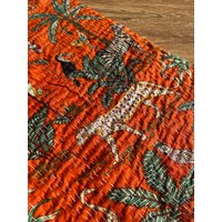 Hot Orange Jungle Print Kantha Quilt Queen Reine Baumwolle Decke Tagesdecke Bettüberwurf Boho von StudioNakro