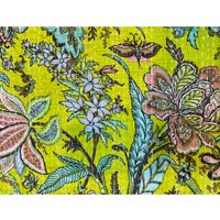 Neon Grün Garten Hippie Print Kantha Quilt Queen Reine Baumwolle Überwurf Tagesdecke Bettüberwurf Boho von StudioNakro