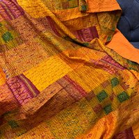 Orange Gold Vintage Patchwork Kantha Quilt Queen Reine Baumwolle Decke Tagesdecke Bettüberwurf Boho von StudioNakro