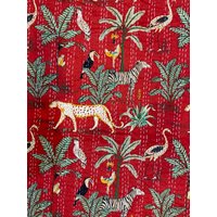 Red Hot Cheetah Dschungel Print Kantha Quilt Queen Reine Baumwolle Decke Tagesdecke Bettüberwurf Boho von StudioNakro