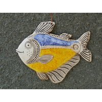 Fisch, Keramikfisch, Fischfliese, Lustiger Keramikfliese, Gelber Keramik Und Töpferei, Handgemachter Gelbe Keramikfischfliese von StudioRosalina