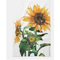 Sonnenblumen Aquarell Handtuch, Küchentuch, Saugfähige Lichtechte Waffelgewebe Baumwolle Geschirrtuch Wildblumen Hummel von StudioShopbyLily