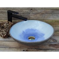 Wb016 | Ø36cm Weißes Und Blaues Rundes Waschbecken von StudioSpinel