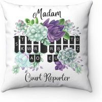 Madam Court Reporter, Steno Key Art, Stenographer Polyester Quadrat Kissen von StudioZBoutique