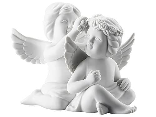Engel mittel Weiß matt Engelpaar mit Blumenkranz von Rosenthal
