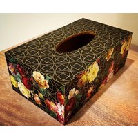 Taschentücher Halter. Schwarz Und Gold Seidenhülle. Floraler Tissue Organizer. Bunte Rose Serviettenbox. Hülle Zum Herausziehen Von von StudiopiaDecors