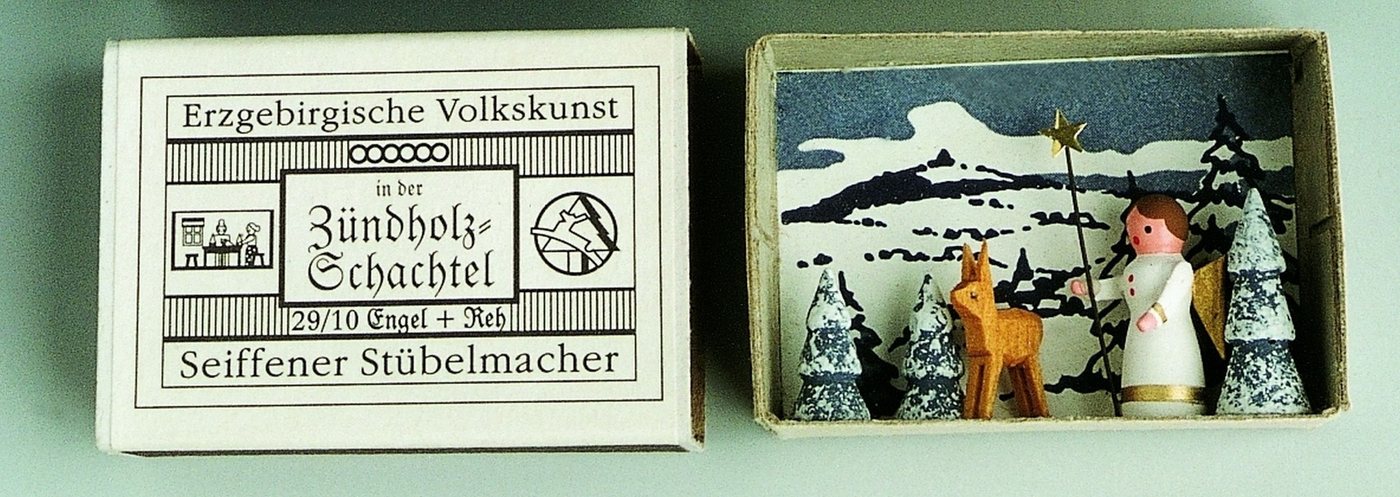 Stübelmacher Gunter Flath Weihnachtsfigur Miniaturzündholzschachtel Engel mit Reh BxH 5x4 cm NEU von Stübelmacher Gunter Flath
