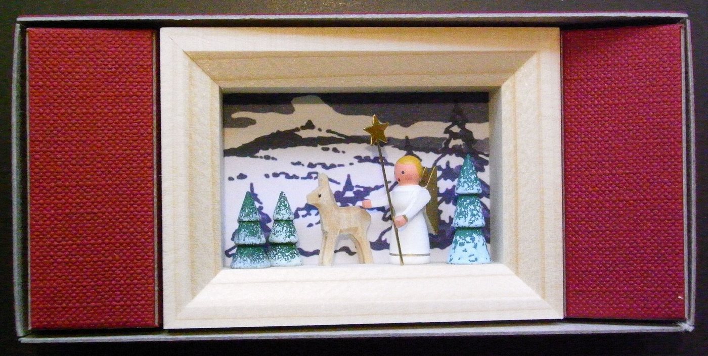 Stübelmacher Gunter Flath Weihnachtsfigur Weihnachtsdekoration Miniaturrahmen mit Engel und Rehe BxH 5,5x7 cm NE von Stübelmacher Gunter Flath