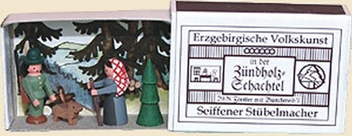 Stübelmacher Gunter Flath Weihnachtsfigur Miniaturzündholzschachtel Förster mit Buschweib BxH 5x4 cm NEU von Stübelmacher Gunter Flath