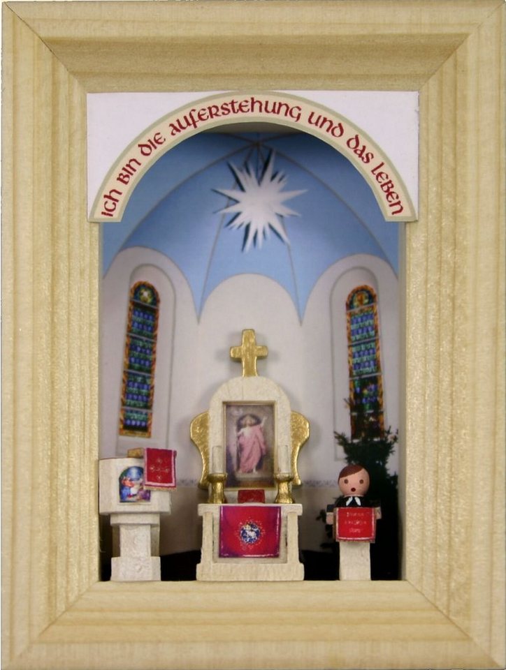 Stübelmacher Gunter Flath Weihnachtsfigur Weihnachtsdekoration Miniaturrahmen mit Dorfkirche BxH 5,5x7 cm NEU von Stübelmacher Gunter Flath