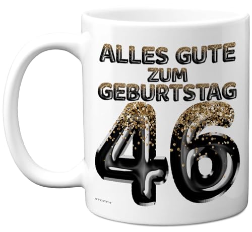 46. Geburtstagsgeschenke – 'Schwarz Gold Glitzerballons' Tasse – Geburtstag Tasse für Männer und Frauen, 325 ml Premium-Keramiktasse, Spülmaschinenfest 46. Geburtstagsgeschenke – 'Schwarz Gold Glitzerballons' Tasse – Geburtstag Tasse für Männer und Frauen, 325 ml Premium-Keramiktasse, Spülmaschinenfest von Stuff4