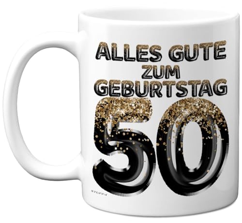 50. Geburtstagsgeschenke – 'Schwarz Gold Glitzerballons' Tasse – Geburtstag Tasse für Männer und Frauen, 325 ml Premium-Keramiktasse, Spülmaschinenfest 50. Geburtstagsgeschenke – 'Schwarz Gold Glitzerballons' Tasse – Geburtstag Tasse für Männer und Frauen, 325 ml Premium-Keramiktasse, Spülmaschinenfest von Stuff4