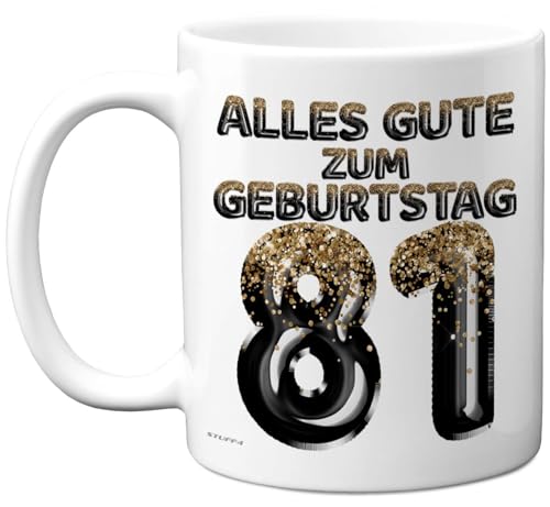 81. Geburtstagsgeschenke – 'Schwarz Gold Glitzerballons' Tasse – Geburtstag Tasse für Männer und Frauen, 325 ml Premium-Keramiktasse, Spülmaschinenfest 81. Geburtstagsgeschenke – 'Schwarz Gold Glitzerballons' Tasse – Geburtstag Tasse für Männer und Frauen, 325 ml Premium-Keramiktasse, Spülmaschinenfest von Stuff4