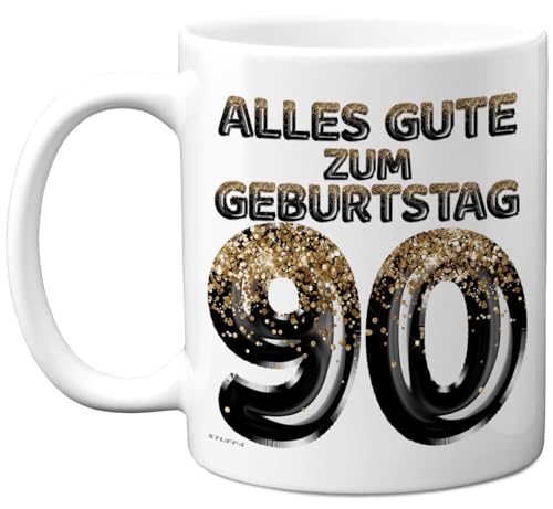 90. Geburtstagsgeschenke – 'Schwarz Gold Glitzerballons' Tasse – Geburtstag Tasse für Männer und Frauen, 325 ml Premium-Keramiktasse, Spülmaschinenfest 90. Geburtstagsgeschenke – 'Schwarz Gold Glitzerballons' Tasse – Geburtstag Tasse für Männer und Frauen, 325 ml Premium-Keramiktasse, Spülmaschinenfest von Stuff4