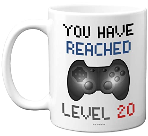 Gamer-Geschenk zum 20. Geburtstag Level 20 Gamer-Tasse 20. Geburtstag 325 ml spülmaschinenfest Geburtstagsgeschenke Männer oder Frauen Retro-Videospiel lustige Tasse Gaming-Geschenke Sie oder Ihn von Stuff4