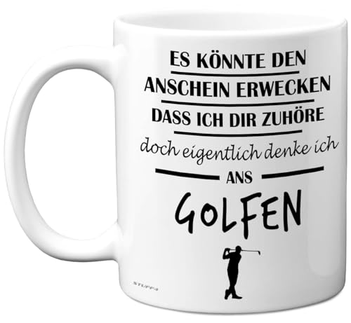 Golfgeschenke für Männer – Eigentlich Denke Ich ans Golfen Tasse – Lustige Golf-Tasse, Geschenke für Golfer, Golf-Präsente, 325 ml Premium-Keramiktasse, spülmaschinenfest von Stuff4