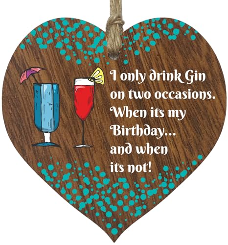 Holzherz zum Aufhängen, Aufschrift "I Only Drink Gin", Geschenk-Set – dunkle Holzherzen, lustiges Geburtstagsandenken, zum Aufhängen um einen Gin-Miniaturen, Geschenksets, Gin-Schilder für Hausbar, von Stuff4