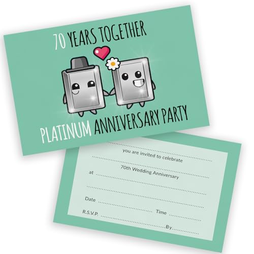 Party-Einladungen zum 70. Jahrestag – 70 Jahre zusammen, 20 Stück – Hochzeitseinladungen für Freunde und Familie, A6, Partyeinladungen, Einladungskarten mit Klappumschlägen Party-Einladungen zum 70. Jahrestag – 70 Jahre zusammen, 20 Stück – Hochzeitseinladungen für Freunde und Familie, A6, Partyeinladungen, Einladungskarten mit Klappumschlägen von Stuff4