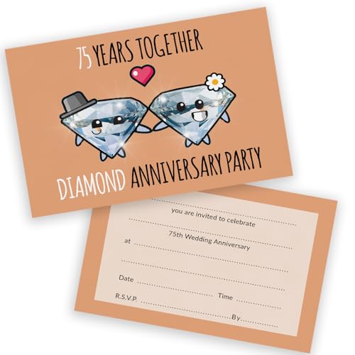 Party-Einladungen zum 75. Jahrestag – 75 Jahre zusammen, 20 Stück – Hochzeitseinladungen für Freunde und Familie, A6, Partyeinladungen, Einladungskarten mit Klappumschlägen Party-Einladungen zum 75. Jahrestag – 75 Jahre zusammen, 20 Stück – Hochzeitseinladungen für Freunde und Familie, A6, Partyeinladungen, Einladungskarten mit Klappumschlägen von Stuff4