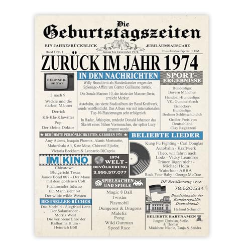 Stuff4 51. Vintage Bilder Poster Ungerahmt - Zurück im Jahr 1974 Zeitung - Wandbilder Wohnzimmer Schlafzimmer Vintage 51 Jahrgang Geboren, 20cm x 25cm Wand Deko Bild Kunstdrucke Wandposter Posters von Stuff4