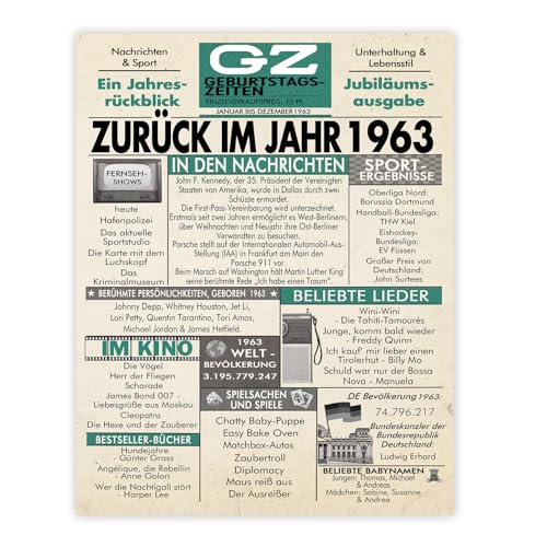 Stuff4 62. Vintage Bilder Poster Ungerahmt - Zurück im Jahr 1963 Zeitung - Wandbilder Wohnzimmer Schlafzimmer Vintage 62 Jahrgang Geboren, 20cm x 25cm Wand Deko Bild Kunstdrucke Wandposter Posters von Stuff4