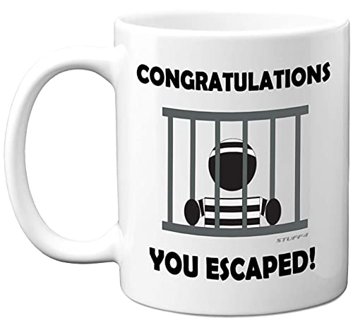 Stuff4 Abschiedsgeschenke für Männer oder Frauen – Congratulations You Escaped Pensionent-Tasse – 325 ml Keramik-Tassen – Abschiedsgeschenke für Kollegen, lustige Geschenke für Männer und Frauen von Stuff4