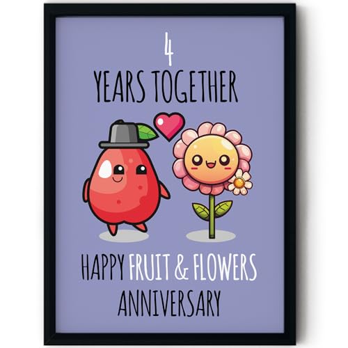 Stuff4 Poster zum 4. Hochzeitstag, gerahmt, Aufschrift "4 Years Together", niedliche Geschenke für Partnerin, Ehefrau, Ehemann, Freund, Freundin, Begleiter, 20,3 x 25,4 cm von Stuff4