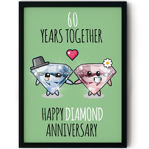Stuff4 Poster zum 60. Hochzeitstag, gerahmt, 60 Jahre zusammen, niedliche Geschenke für Partner, Begleiter, Ehemann, Ehefrau, 20,3 x 25,4 cm von Stuff4