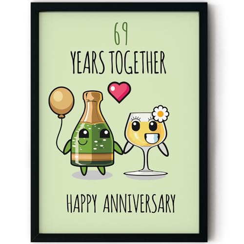 Stuff4 Poster zum 69. Hochzeitstag, gerahmt, Aufschrift "69 Years Together", niedliche Geschenke für Begleiter, Ehemann, Ehefrau, Partner, 20,3 x 25,4 cm von Stuff4