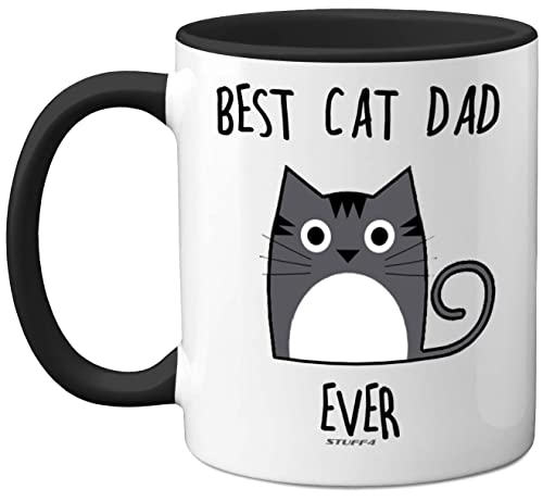 Stuff4 Tasse mit Aufschrift Best Cat Dad Ever Geschenk für Katzenliebhaber süße Tassen für Männer lustige Katzengeschenke Kaffeebecher 325 ml Keramik spülmaschinenfest Premium-schwarzer Griff von Stuff4