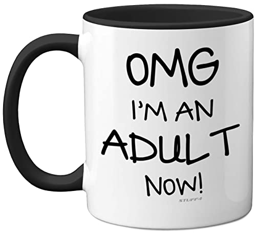 Stuff4 Tasse zum 18. Geburtstag für Mädchen oder Jungen – OMG I'm an Adult Tasse lustiges Geschenk für Erwachsene Sohn oder Tochter zum 18. Geburtstag schwarzer Henkel tolles Geschenk für 18 Jahre von Stuff4