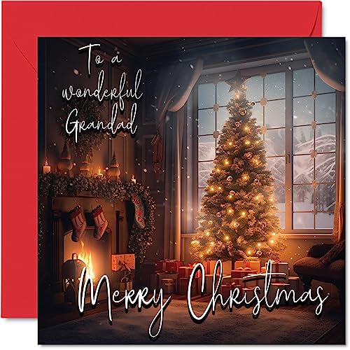 Stuff4 Traditionelle Weihnachtskarte für Großvater – Merry Christmas to Grandad – Happy Xmas Weihnachtskarte von Enkel Enkelin, 145 mm x 145 mm, einzelne saisonale Grußkarten, Geschenk von Stuff4