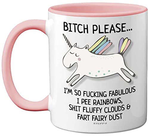 Tasse Aufschrift Bitch Please I'm So Fabulous Einhorn 325 ml Keramik rosa Griff lustige Geschenke Geburtstagsgeschenk Teesets Erwachsene Einhorn-Geschenke Geschenke Weihnachten Ihre beste Freundin von Stuff4