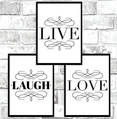 Live Laugh Love Set mit 3 schönen Zitaten Poster Druck Wandkunst Home Decor – Größe A3 – 297 x 420 mm von Stukk