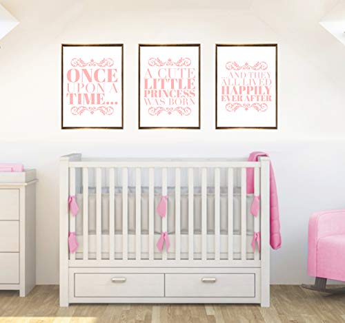 Once Upon Set mit 3 Zitaten Baby Mädchen Kinderzimmer Dekor Wandkunst Poster Druck Pink - Größe A1-594 x 841 mm von Stukk