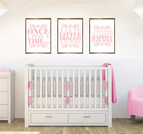 Once Upon Set mit 3 Zitaten Baby Mädchen Kinderzimmer Dekor Wandkunst Poster Druck Pink - Größe A4-210 x 297 mm von Stukk