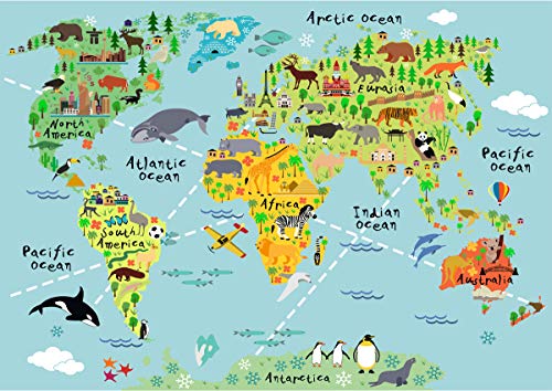 Stukk Lernposter "Kids Animal Map of the World", A3 (297 x 420 mm), Weiß von Stukk