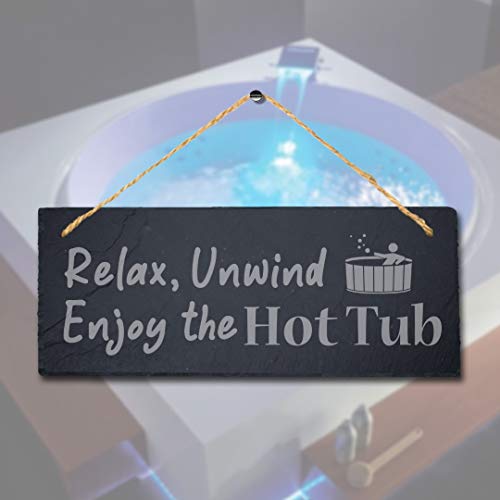 Stukk Relex "Unwind Enjoy Hot Tub Laser-Hängeschild, Pool-Deko-Schild, natürliche Gravur, Schiefer-Steintafel, 30 x 12 cm Stukk Relex "Unwind Enjoy Hot Tub Laser-Hängeschild, Pool-Deko-Schild, natürliche Gravur, Schiefer-Steintafel, 30 x 12 cm von Stukk