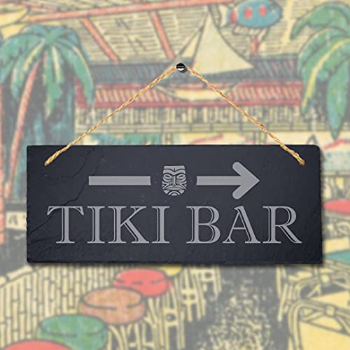 Stukk Tiki Schiefertafel mit Lasergravur, zum Aufhängen, für Restaurant, Club, Bar, Pub, Natürliche Gravierte Schiefer-Steintafel, 30x12cm (Large) von Stukk
