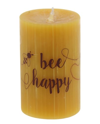 100% Bienenwachs Stumpenkerze "Bee Happy" 90 x Ø 55 mm Steinhart Kerzen in RAL-Kerzen Güte Qualität von Stumpenkerzen