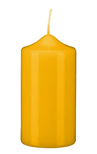 Stumpenkerzen Stumpen Kerzen Mais Gelb 10 x Ø 4 cm, 12 Stück getauchte Spitzkopf in RAL Qualität von Stumpenkerzen